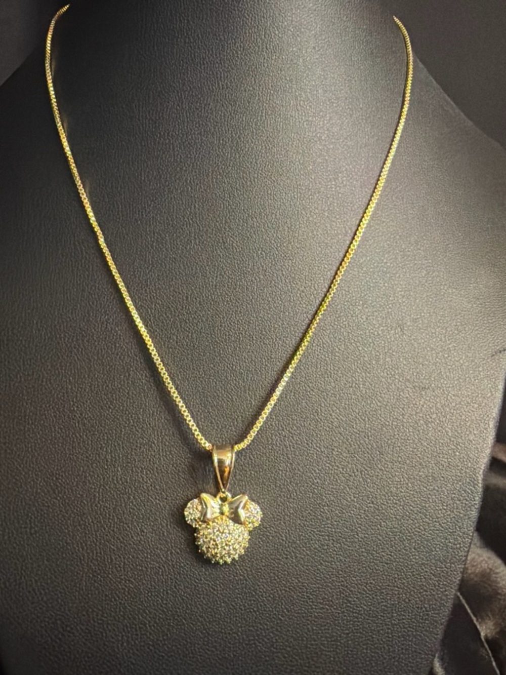 Delicate Gold Minnie Mouse Crystal Pendant Necklace - Women Jewelry